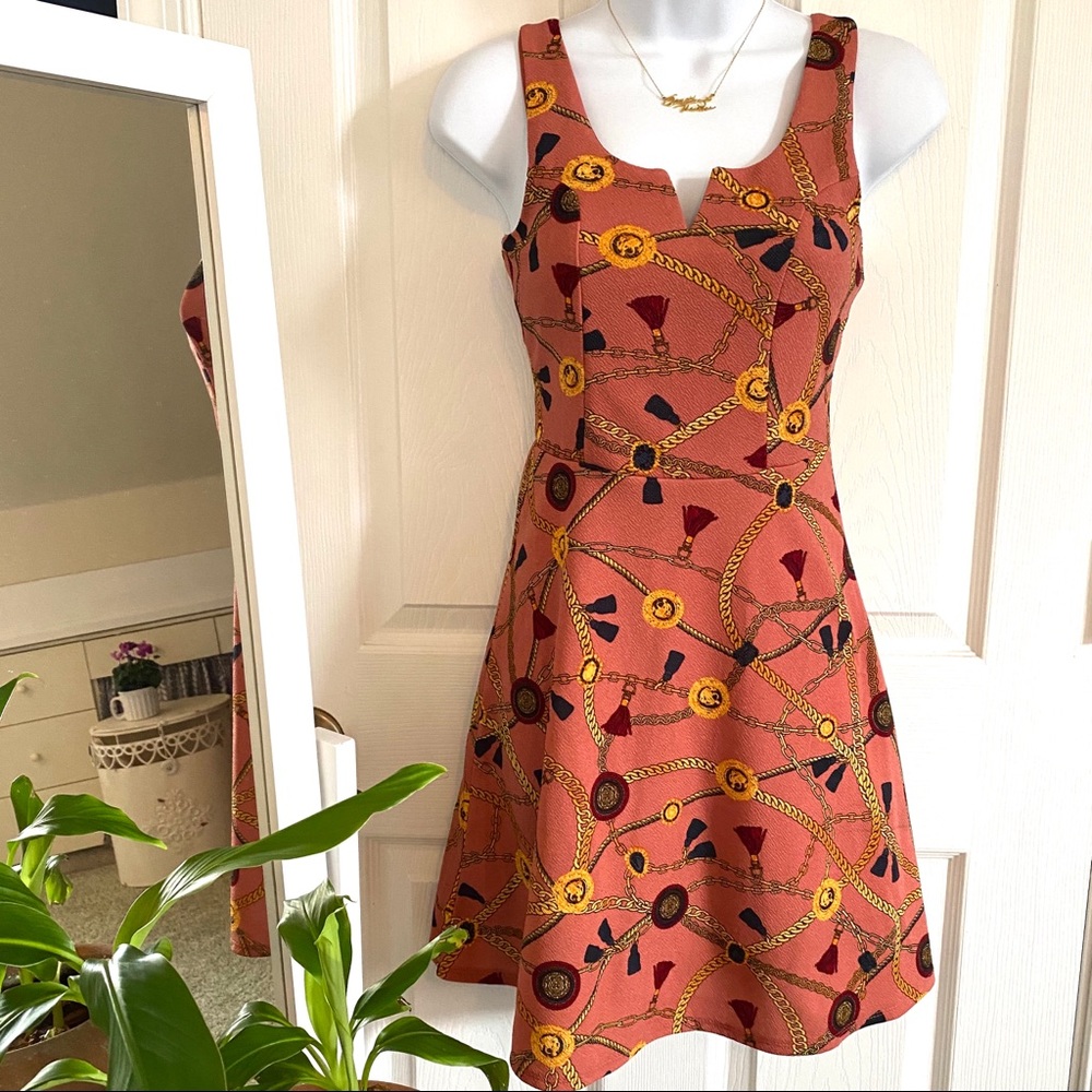 Planet Gold • Gold Chains A Line Dress Junior’s S